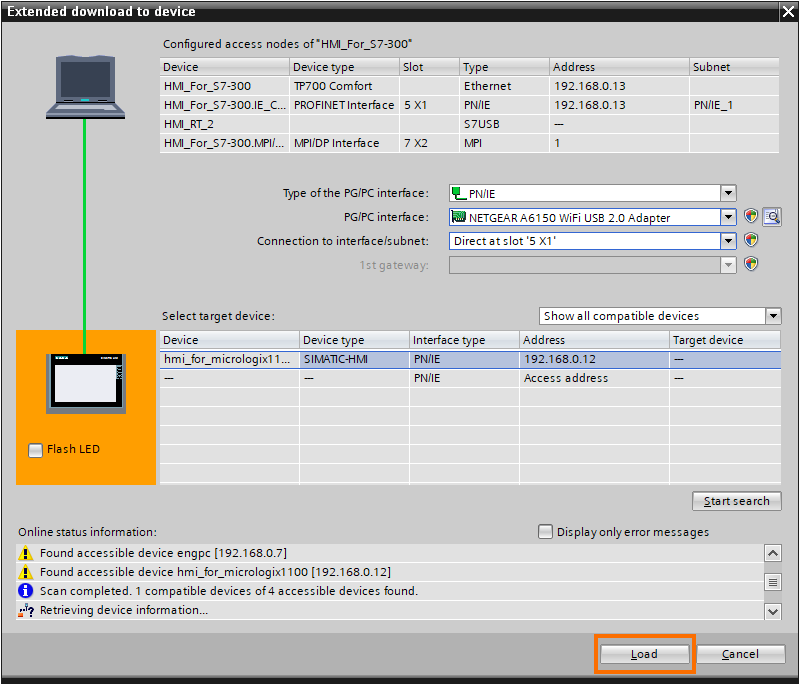 Load the project to the device