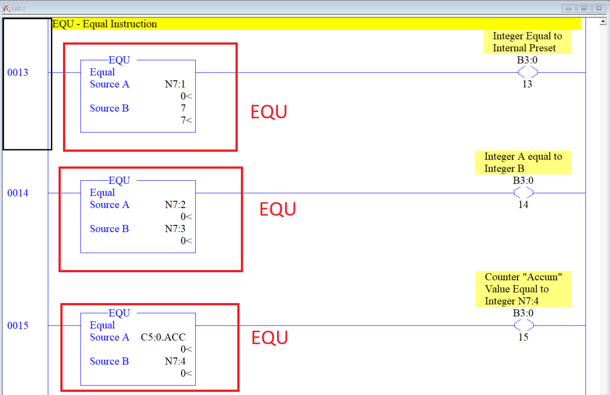 EQU Equal Instruction RSLogix 5000