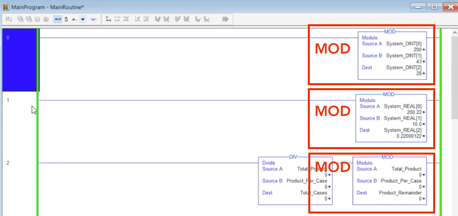 MOD Modulo Instruction RSLogix 500 5000 Studio Tutorial Ladder Logix Programming