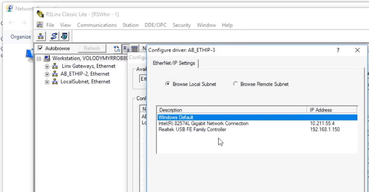RSLinx EtherNet/IP Driver Local Subnet