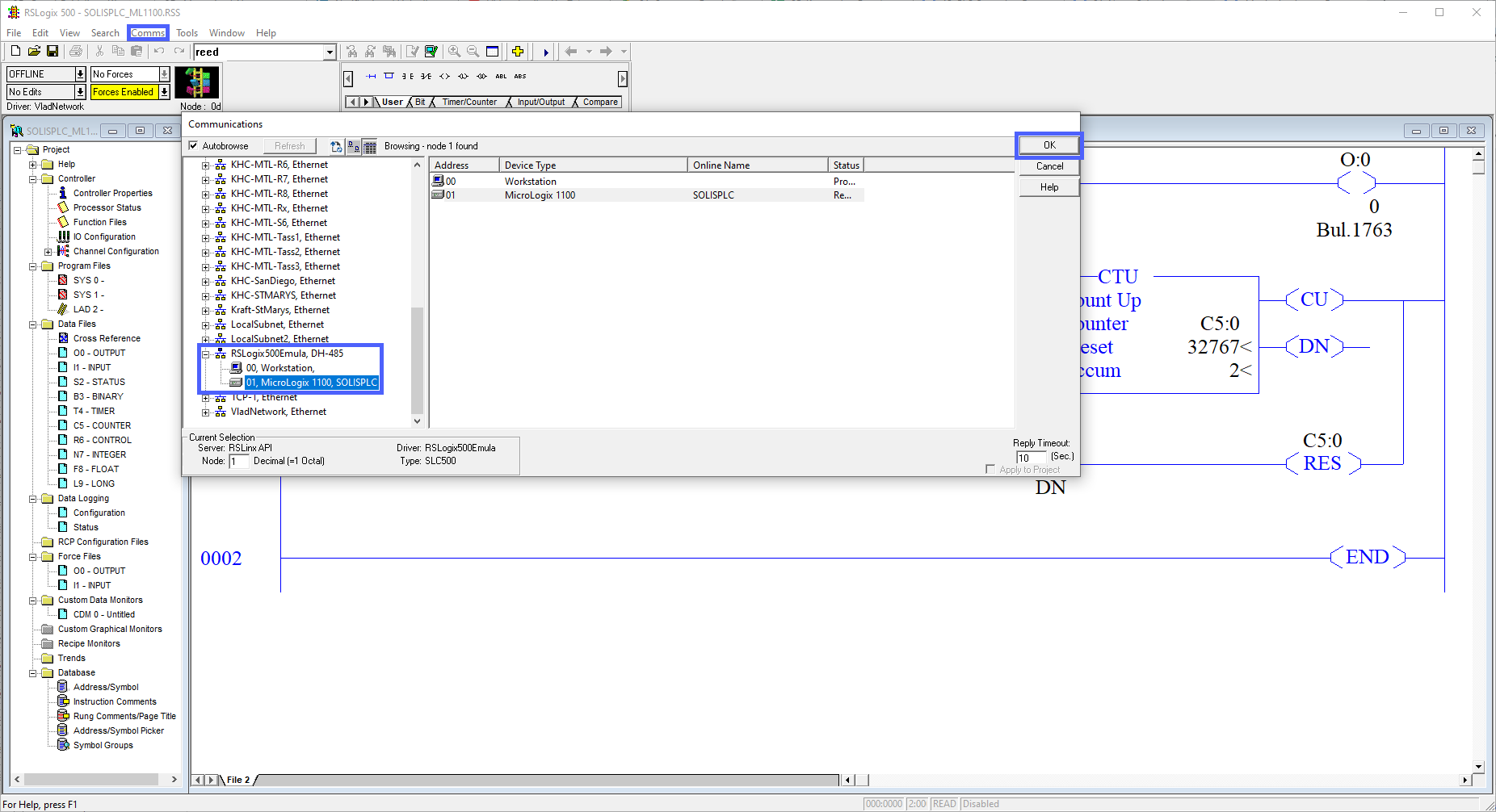 RSLogix 500 - Going Online with the Simulated PLC